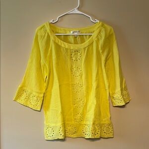 JohnPaulRichard Yellow 3/4 Sleeve Blouse with Eyelet Details Women Size M